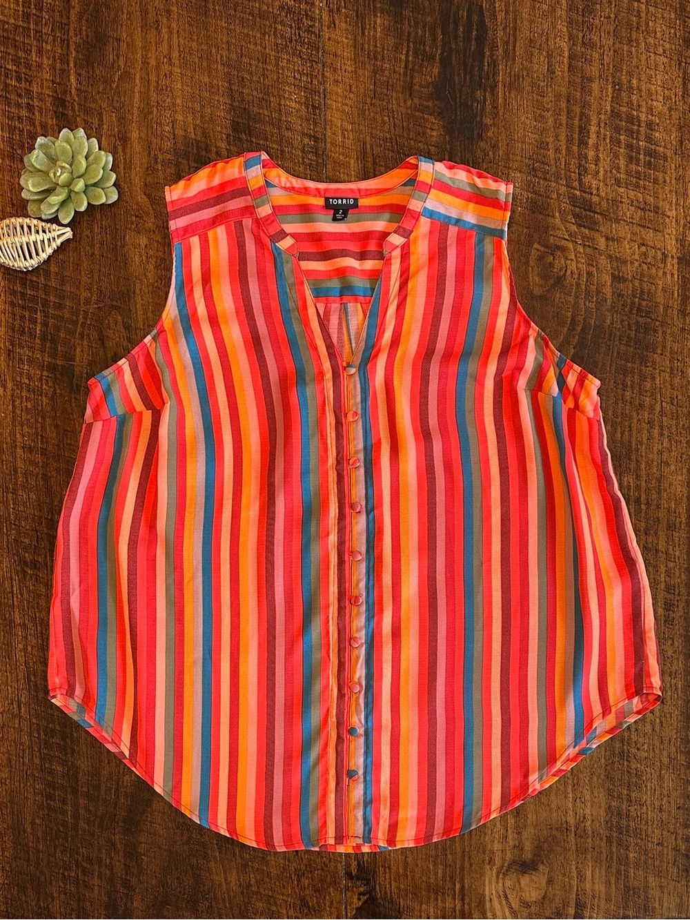 Torrid | Harper Gauze Rainbow Stripe Sleeveless Button Front Blouse Top, Size 2X